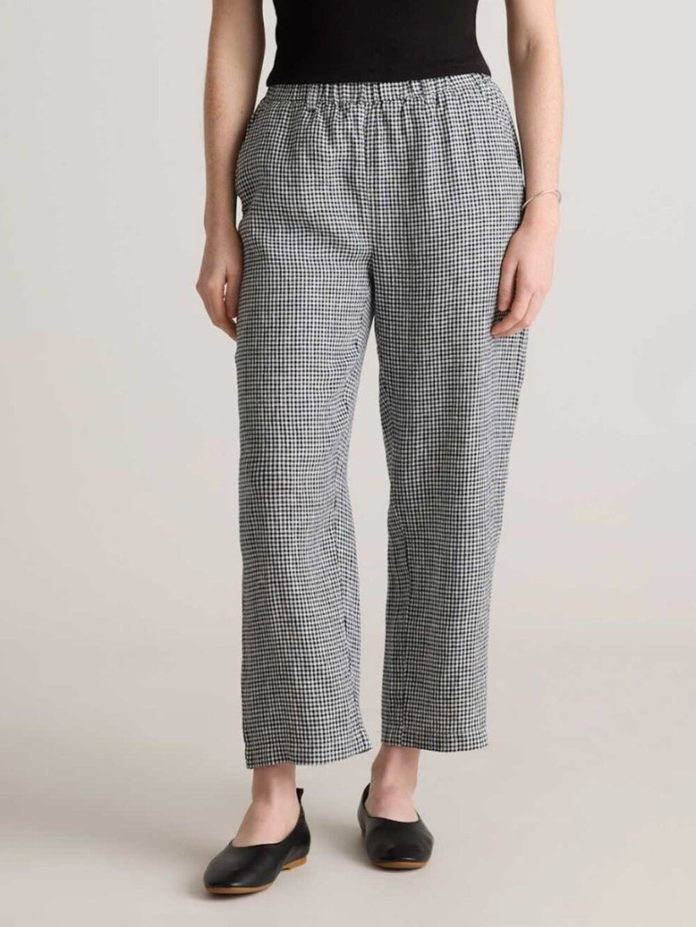 Quince Black & White Checkered 100% European Linen Pants